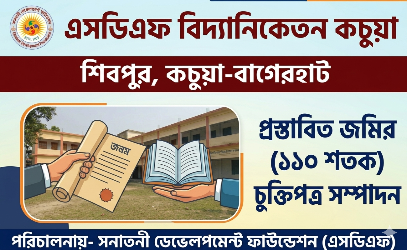 "এসডিএফ বিদ্যানিকেতন কচুয়া" বাগেরহাট শাখার জন্য জমির চুক্তিপত্র স্বাক্ষর ও হস্তান্তর সম্পন্ন